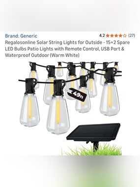Solar LED Patio String Lights - Warm White - 15+2